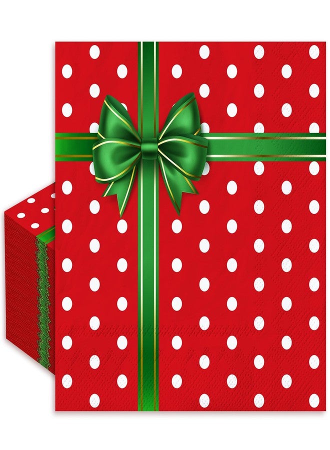 JarThenaAMCS مناديل ورقية من JarThenaAMCS، 80 قطعة، بنقاط، علبة هدايا، مناديل للاستخدام مرة واحدة، أحمر وأخضر، مزينة بعقدة فيونكة، علبة هدايا، مناديل غداء وعشاء، لوازم حفلات عيد الميلاد - Image 1